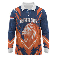 Custom Netherlands 2026 Football Long Sleeve Polo Shirt Go Oranje Majestic Lion