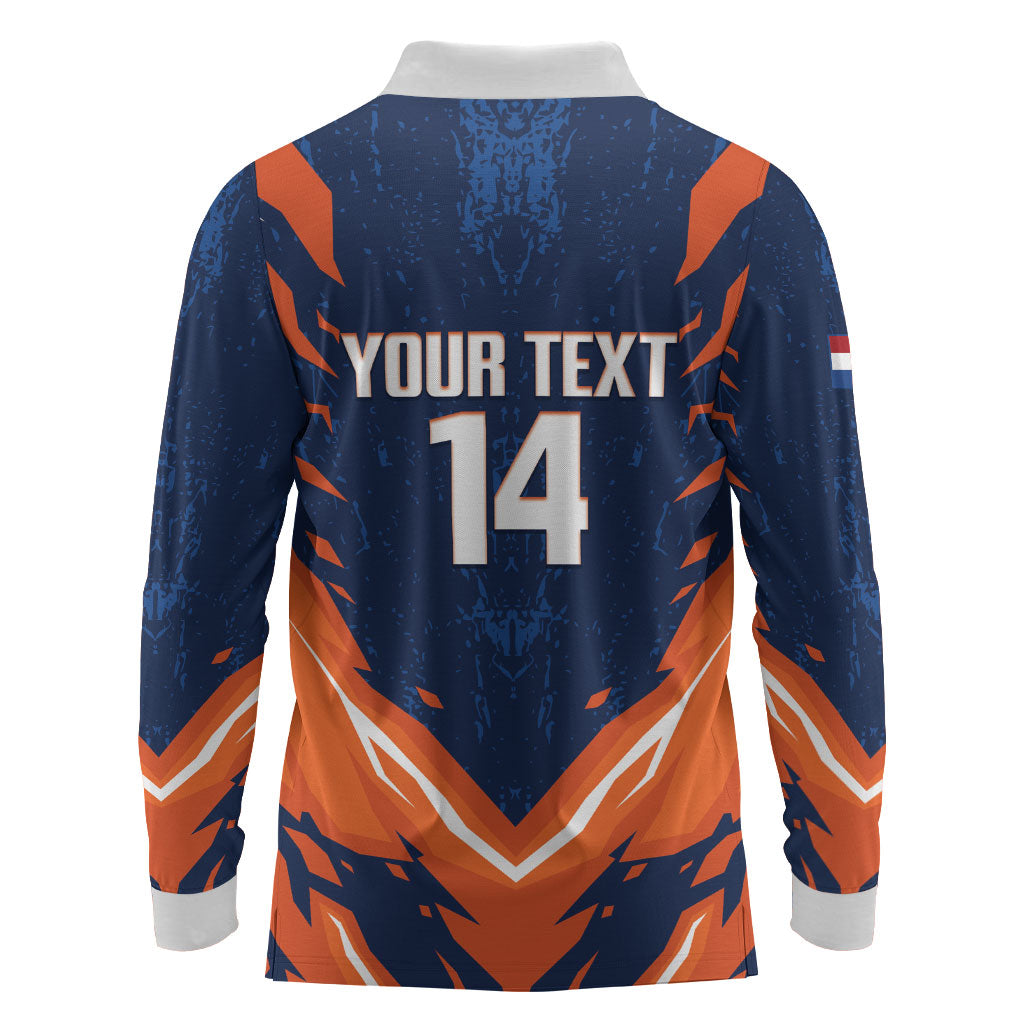 Custom Netherlands 2026 Football Long Sleeve Polo Shirt Go Oranje Majestic Lion