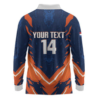 Custom Netherlands 2026 Football Long Sleeve Polo Shirt Go Oranje Majestic Lion