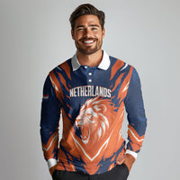 Custom Netherlands 2026 Football Long Sleeve Polo Shirt Go Oranje Majestic Lion