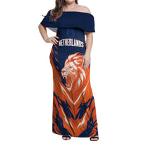 Custom Netherlands 2026 Football Off Shoulder Maxi Dress Go Oranje Majestic Lion