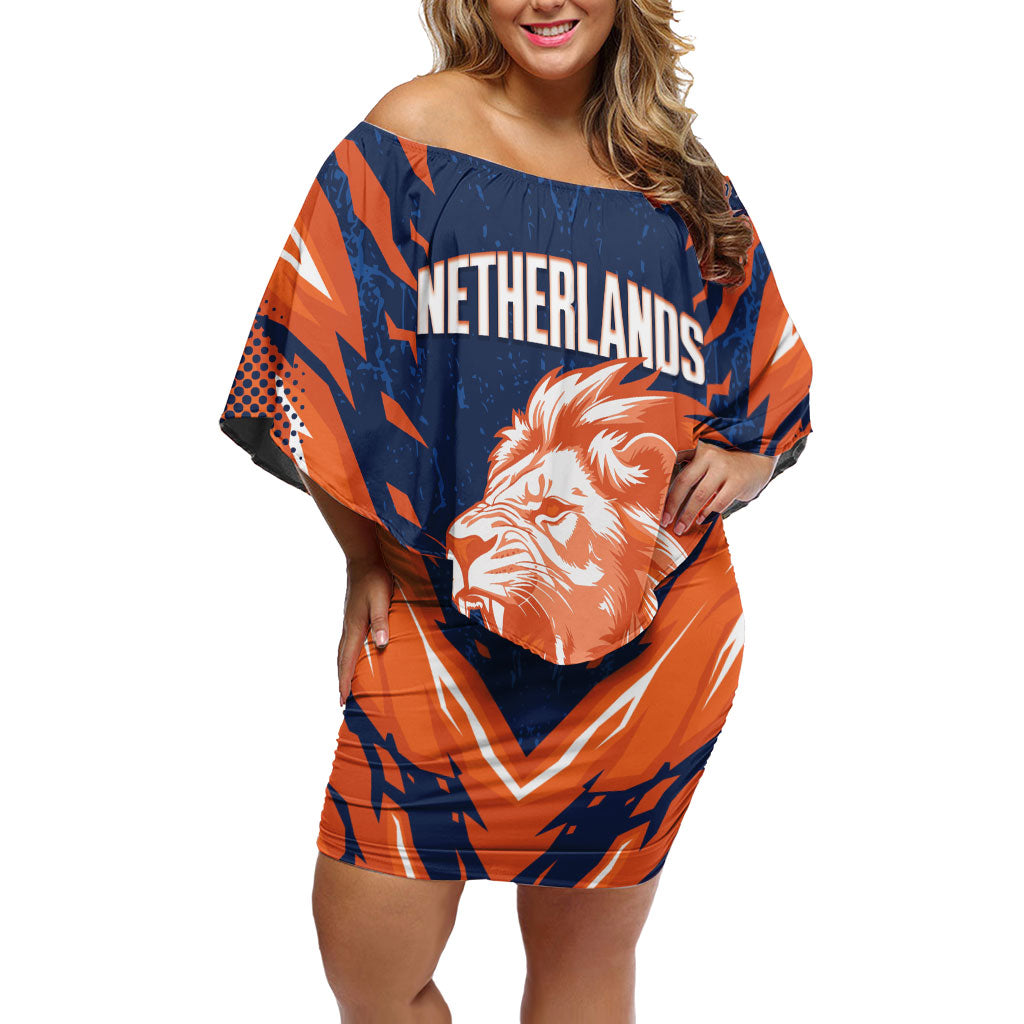 Custom Netherlands 2026 Football Off Shoulder Short Dress Go Oranje Majestic Lion