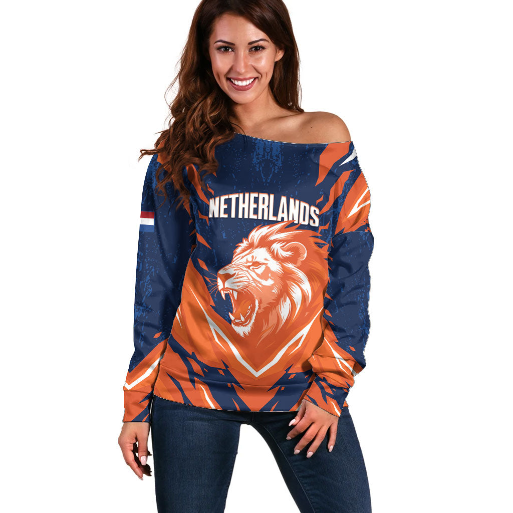 Custom Netherlands 2026 Football Off Shoulder Sweater Go Oranje Majestic Lion