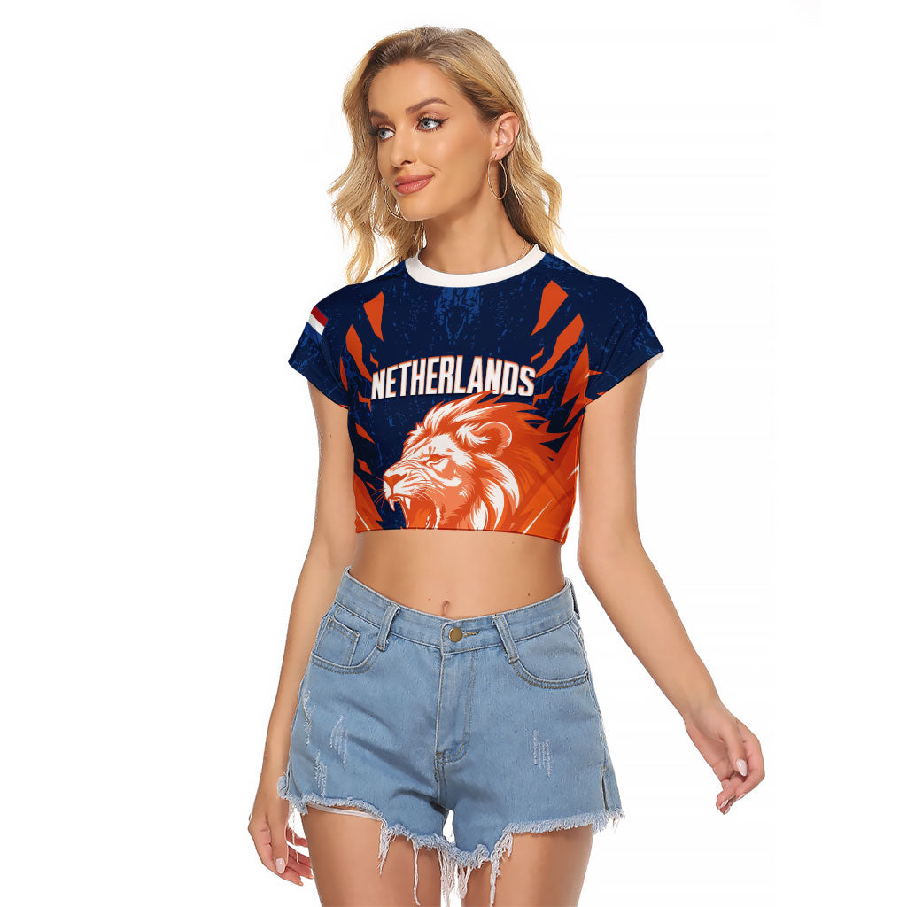 Custom Netherlands 2026 Football Raglan Cropped T Shirt Go Oranje Majestic Lion