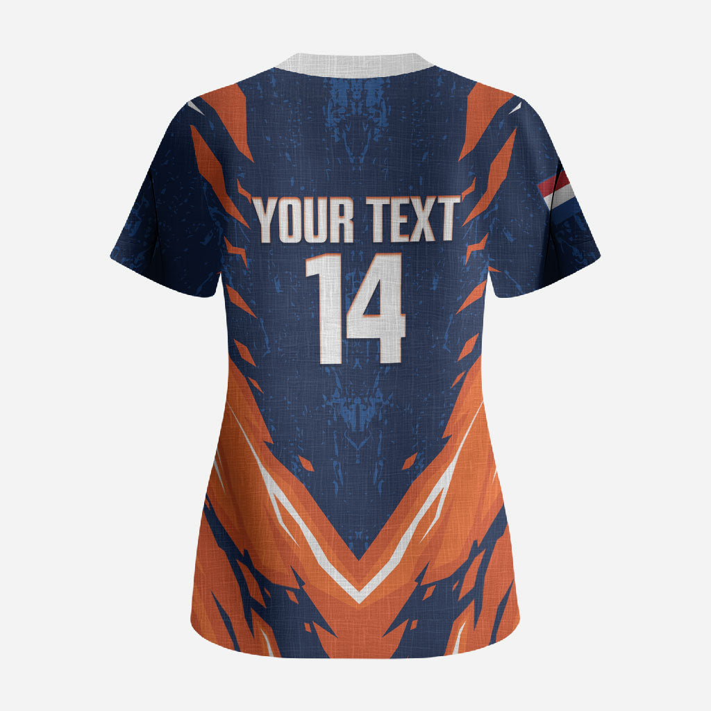 Custom Netherlands 2026 Football Scrub Top Go Oranje Majestic Lion