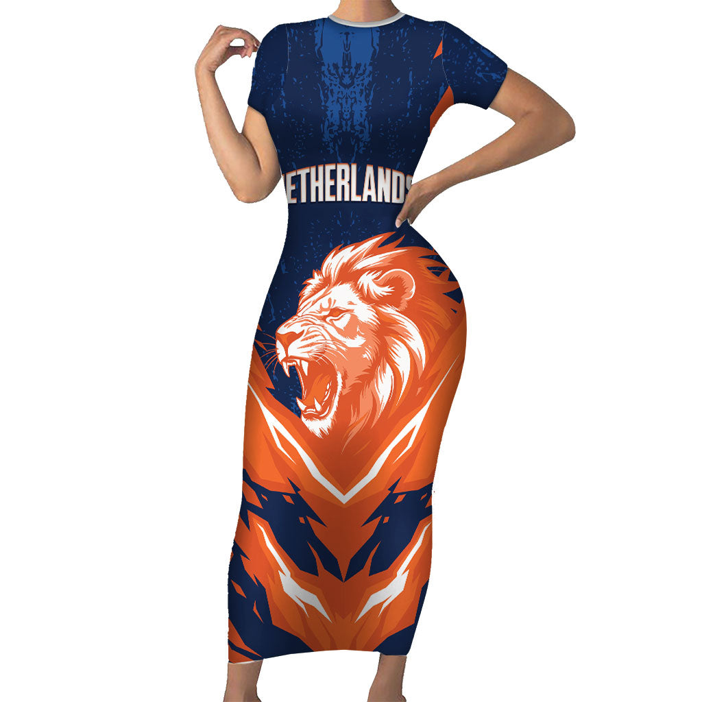 Custom Netherlands 2026 Football Short Sleeve Bodycon Dress Go Oranje Majestic Lion