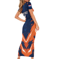 Custom Netherlands 2026 Football Short Sleeve Bodycon Dress Go Oranje Majestic Lion
