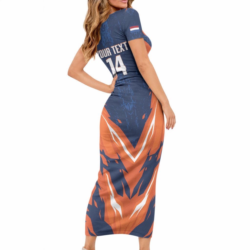 Custom Netherlands 2026 Football Short Sleeve Bodycon Dress Go Oranje Majestic Lion LT14