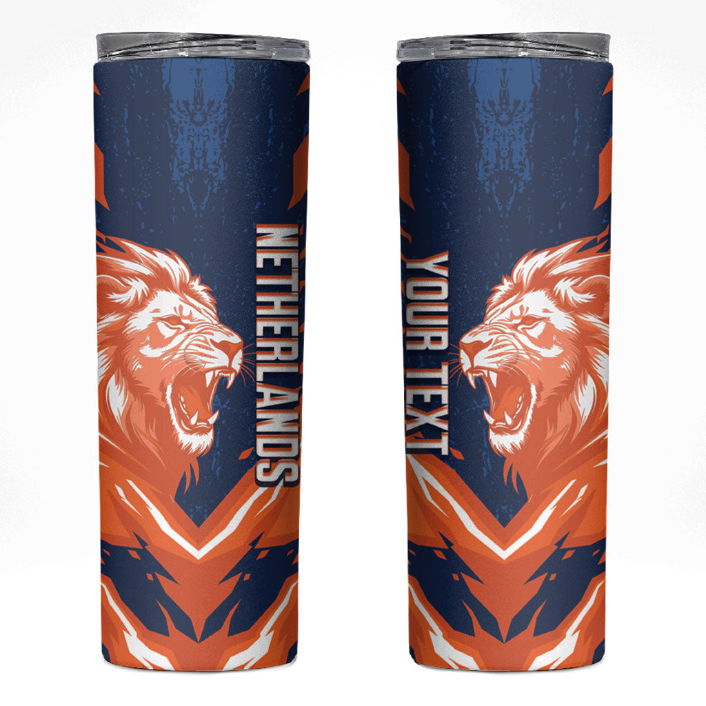 Custom Netherlands 2026 Football Skinny Tumbler Go Oranje Majestic Lion