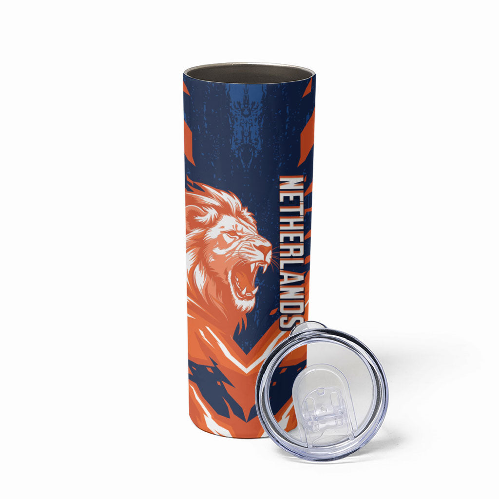 Custom Netherlands 2026 Football Skinny Tumbler Go Oranje Majestic Lion