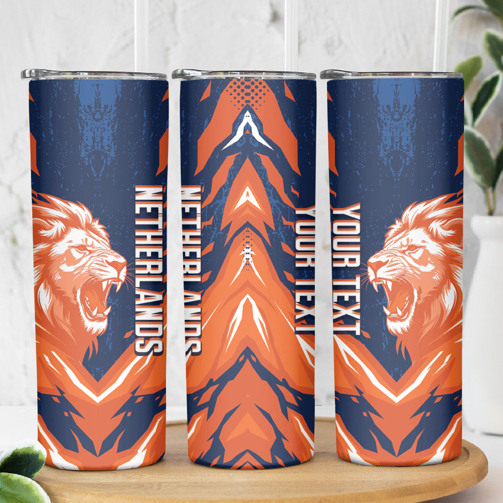 Custom Netherlands 2026 Football Skinny Tumbler Go Oranje Majestic Lion