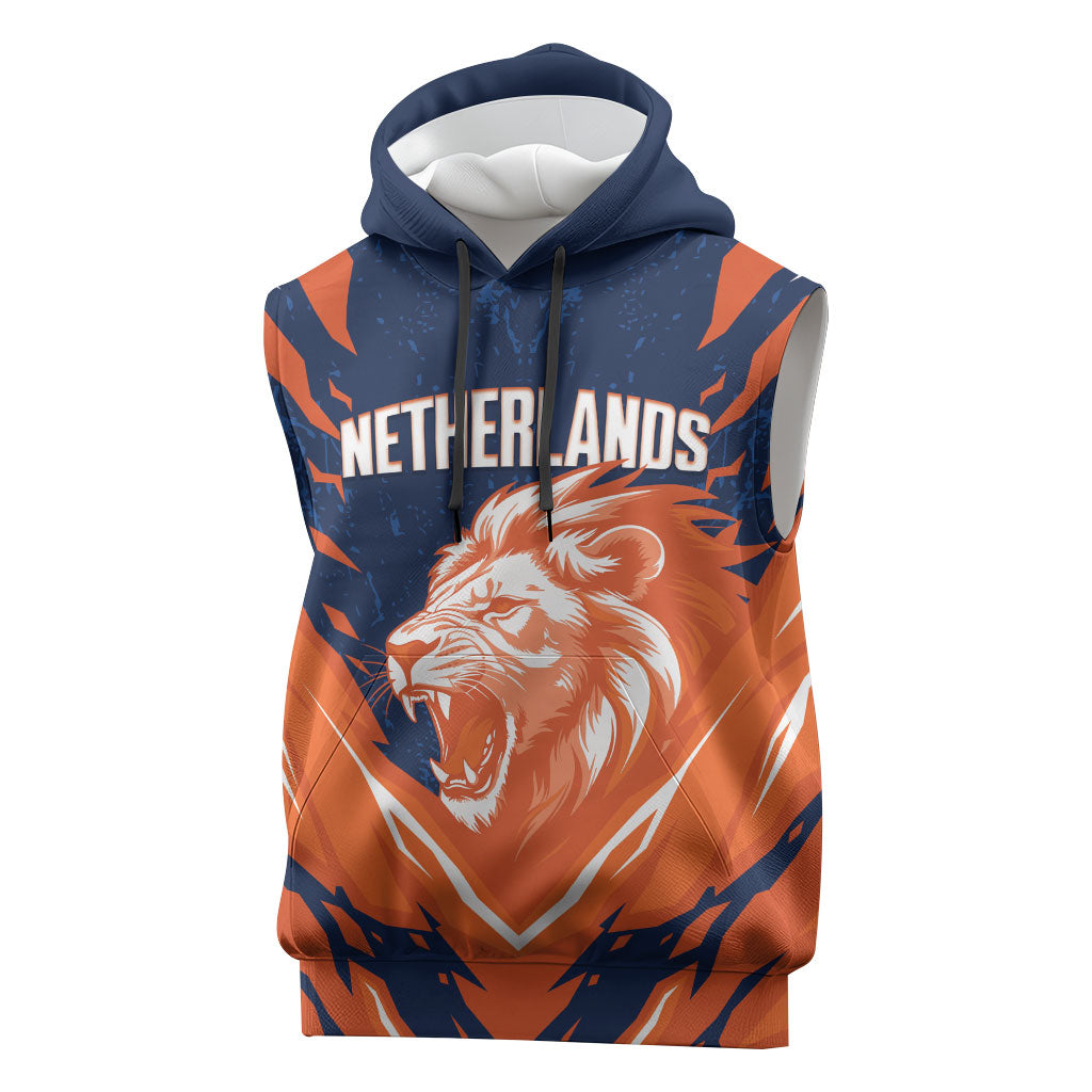 Custom Netherlands 2026 Football Sleeveless Hoodie Go Oranje Majestic Lion