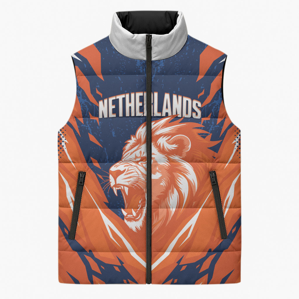 Custom Netherlands 2026 Football Sleeveless Puffer Jacket Go Oranje Majestic Lion