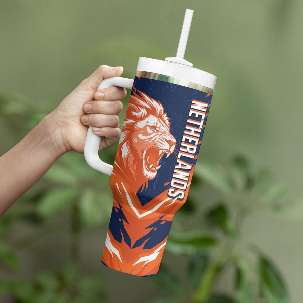 Custom Netherlands 2026 Football Tumbler With Handle Go Oranje Majestic Lion