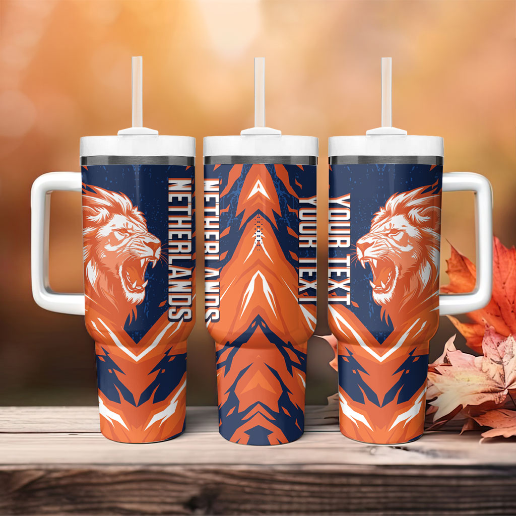 Custom Netherlands 2026 Football Tumbler With Handle Go Oranje Majestic Lion