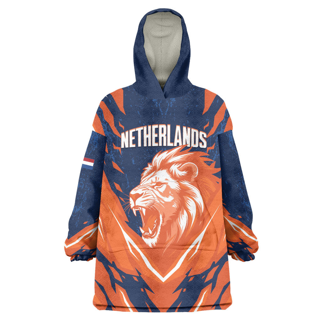 Custom Netherlands 2026 Football Wearable Blanket Hoodie Go Oranje Majestic Lion