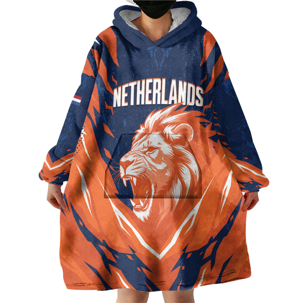 Custom Netherlands 2026 Football Wearable Blanket Hoodie Go Oranje Majestic Lion