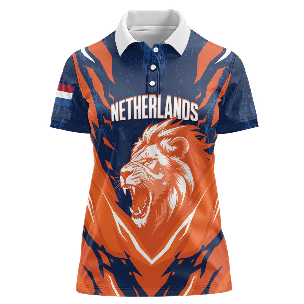 Custom Netherlands 2026 Football Women Polo Shirt Go Oranje Majestic Lion