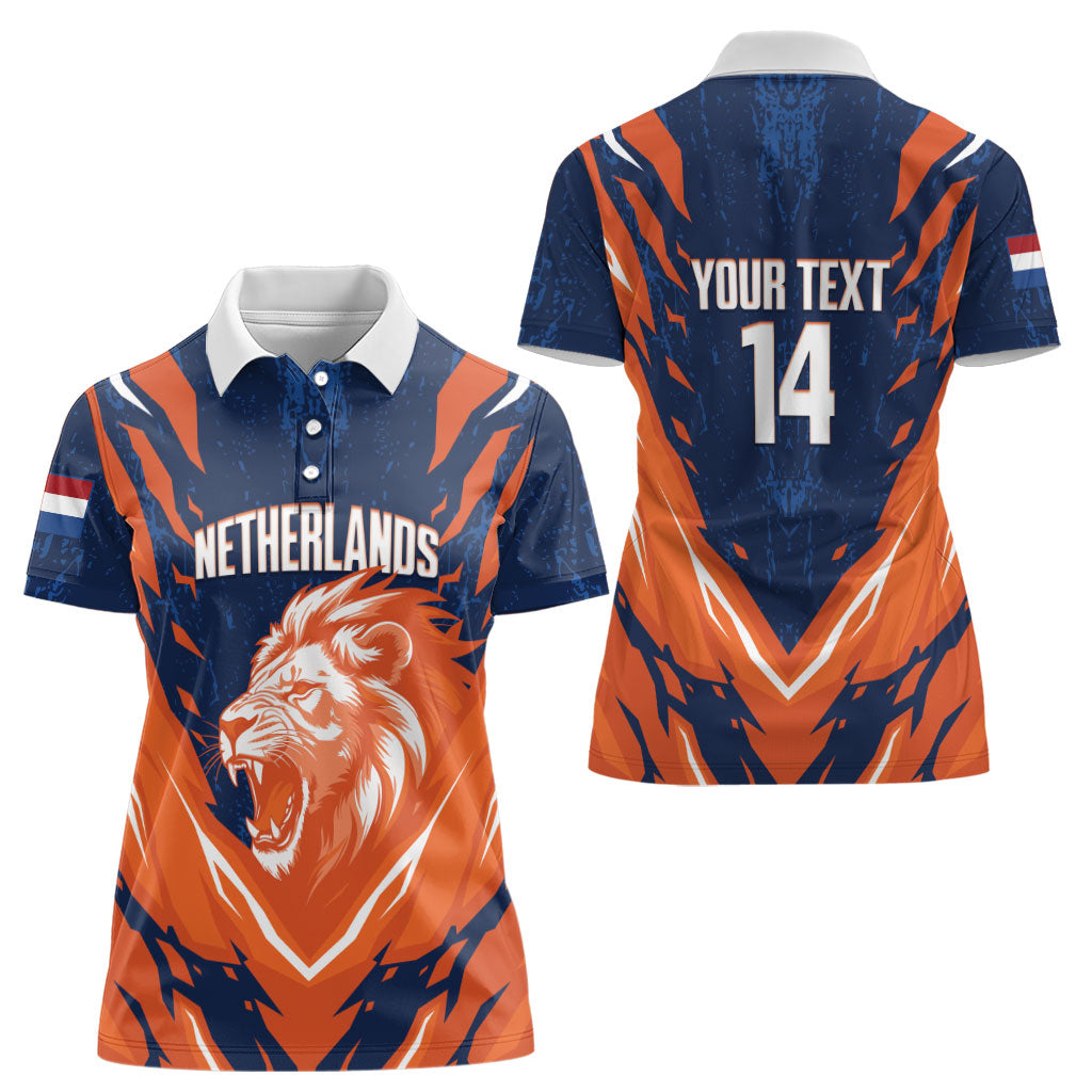Custom Netherlands 2026 Football Women Polo Shirt Go Oranje Majestic Lion