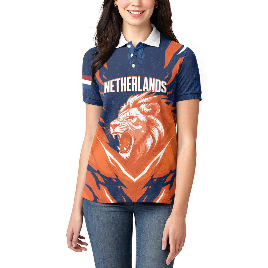 Custom Netherlands 2026 Football Women Polo Shirt Go Oranje Majestic Lion