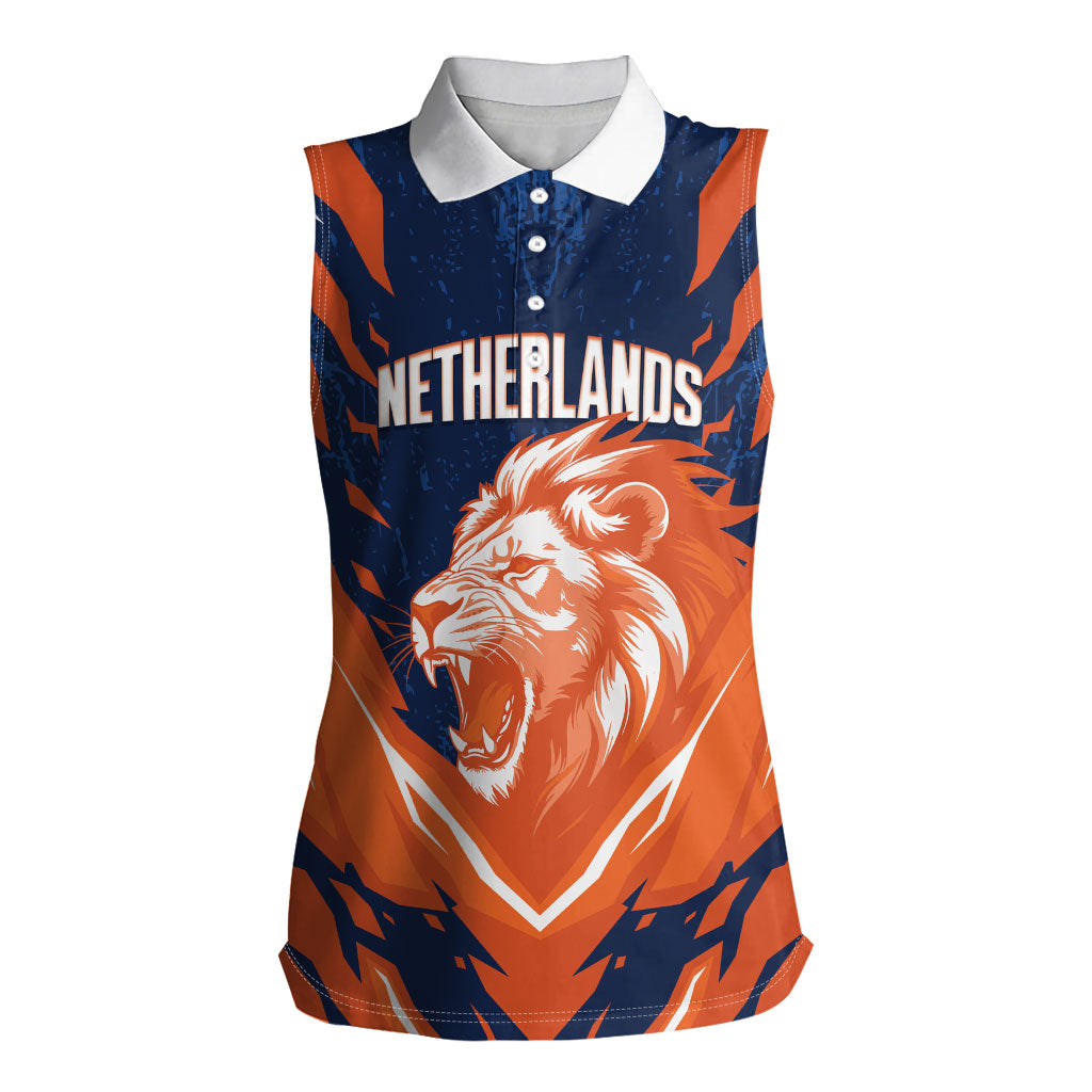 Custom Netherlands 2026 Football Women Sleeveless Polo Shirt Go Oranje Majestic Lion