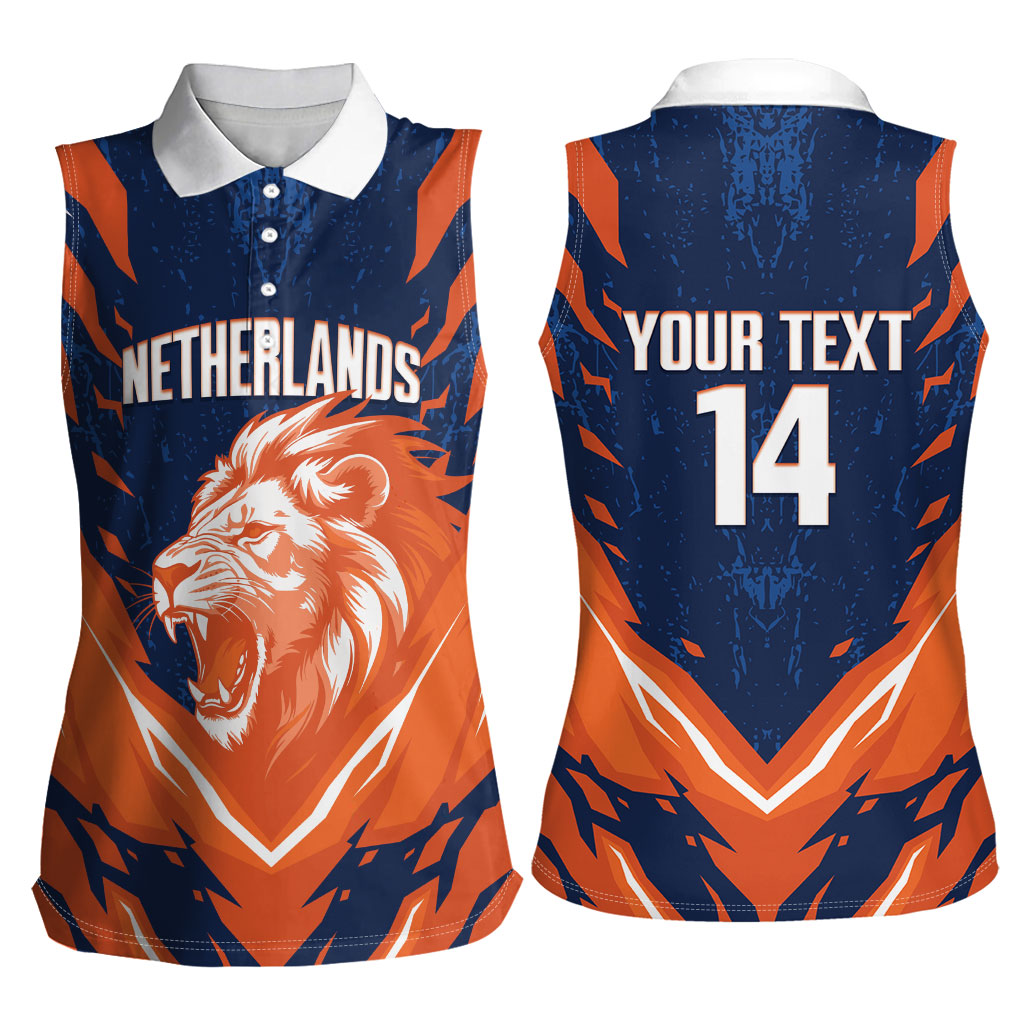 Custom Netherlands 2026 Football Women Sleeveless Polo Shirt Go Oranje Majestic Lion