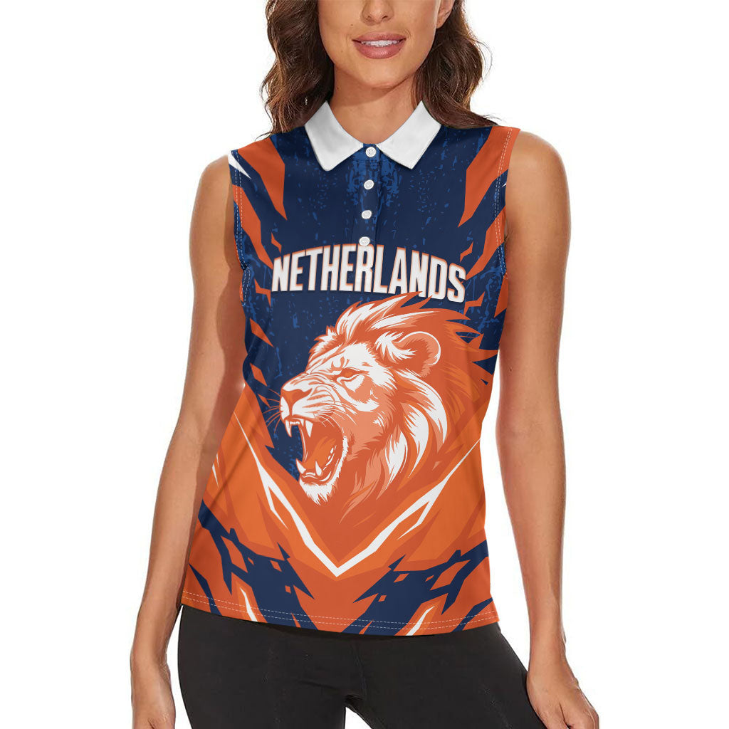 Custom Netherlands 2026 Football Women Sleeveless Polo Shirt Go Oranje Majestic Lion