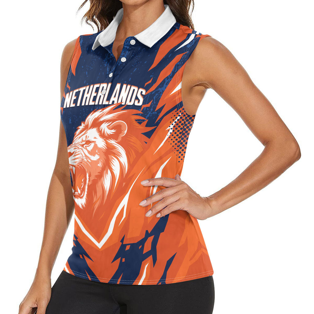 Custom Netherlands 2026 Football Women Sleeveless Polo Shirt Go Oranje Majestic Lion