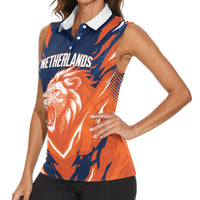 Custom Netherlands 2026 Football Women Sleeveless Polo Shirt Go Oranje Majestic Lion