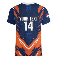 Custom Netherlands 2026 Football Women V-Neck T-Shirt Go Oranje Majestic Lion