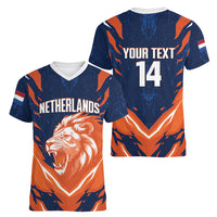 Custom Netherlands 2026 Football Women V-Neck T-Shirt Go Oranje Majestic Lion