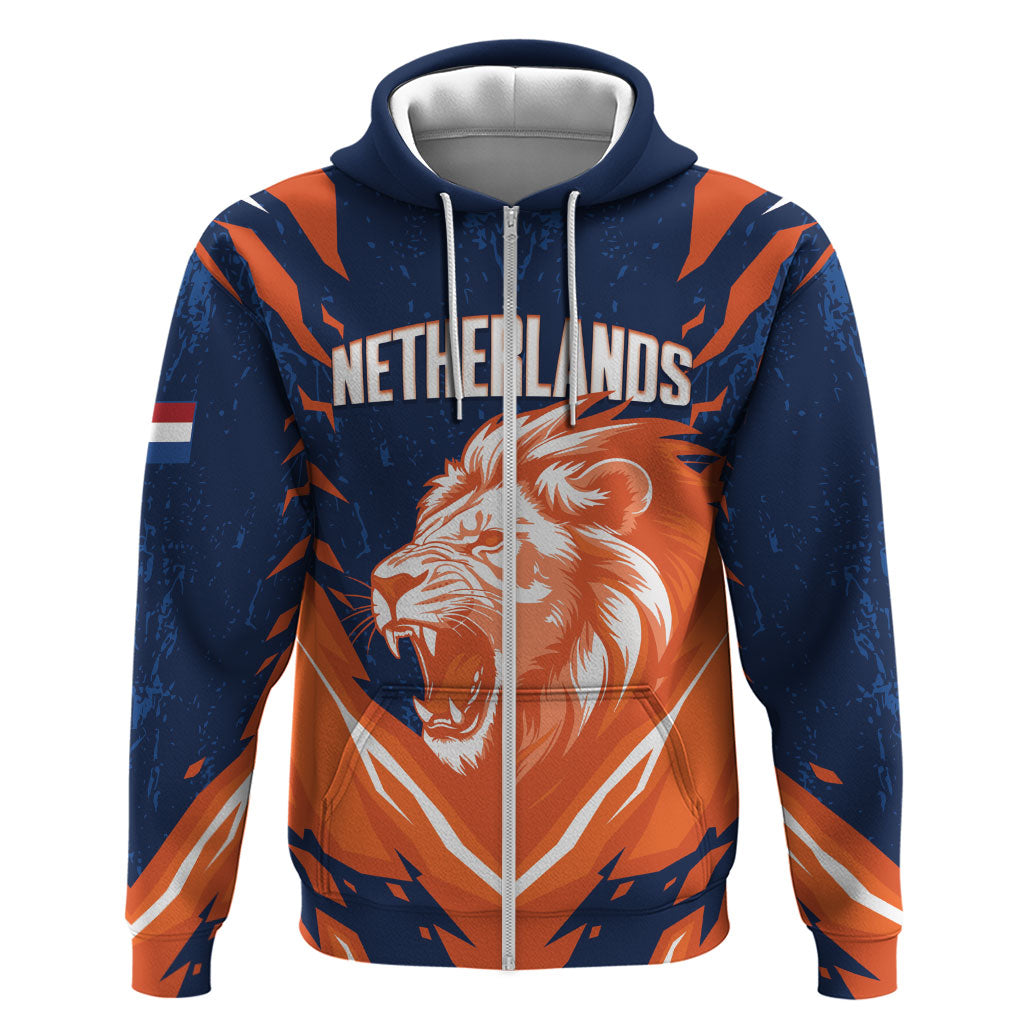 Custom Netherlands 2026 Football Zip Hoodie Go Oranje Majestic Lion