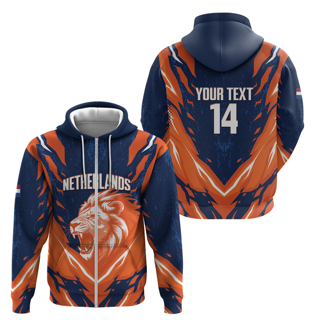 Custom Netherlands 2026 Football Zip Hoodie Go Oranje Majestic Lion