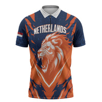 Custom Netherlands 2026 Football Zipper Polo Shirt Go Oranje Majestic Lion