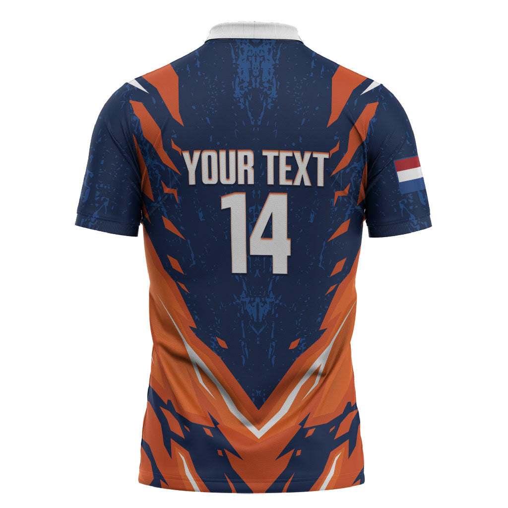 Custom Netherlands 2026 Football Zipper Polo Shirt Go Oranje Majestic Lion