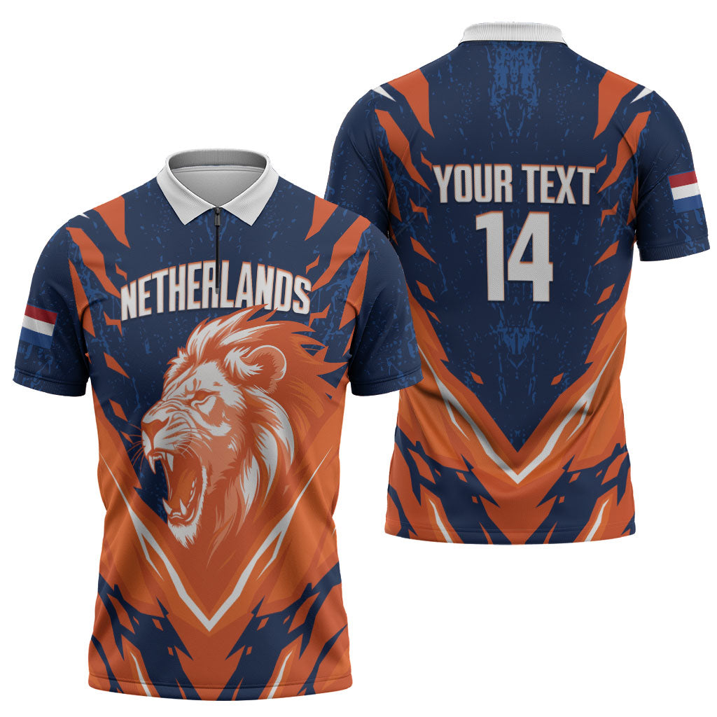 Custom Netherlands 2026 Football Zipper Polo Shirt Go Oranje Majestic Lion
