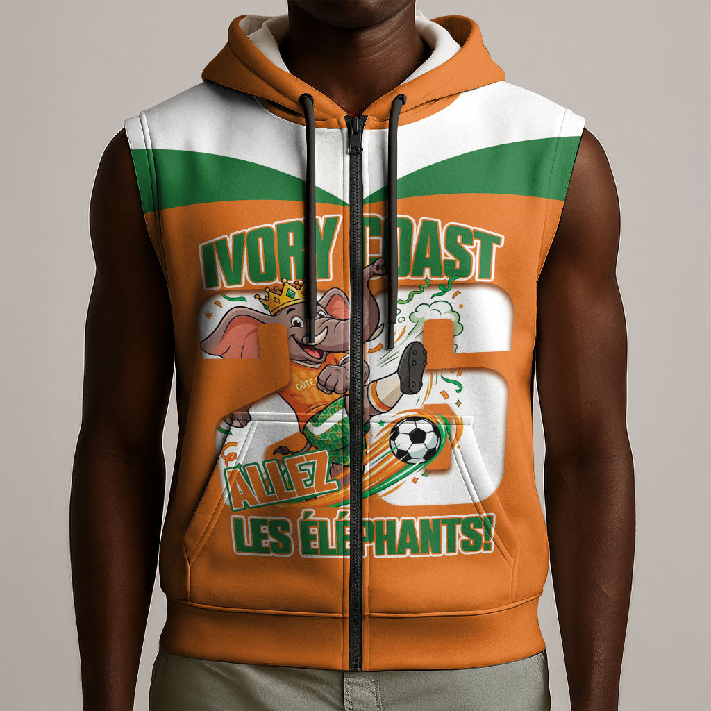 Custom Cote d'Ivoire 2026 Football Sleeveless Zip Hoodie Allez Les Elephant