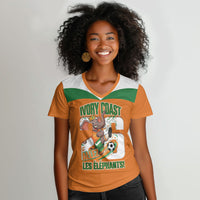 Custom Cote d'Ivoire 2026 Football Women V-Neck T-Shirt Allez Les Elephant