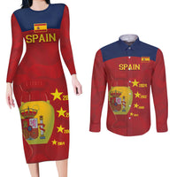 Spain Football Couples Matching Long Sleeve Bodycon Dress and Long Sleeve Button Shirt 4th We Are The Champions - Wonder Print Shop
