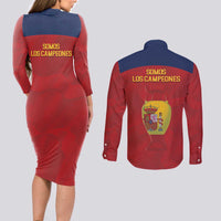 Spain Football Couples Matching Long Sleeve Bodycon Dress and Long Sleeve Button Shirt 4th We Are The Champions - Wonder Print Shop