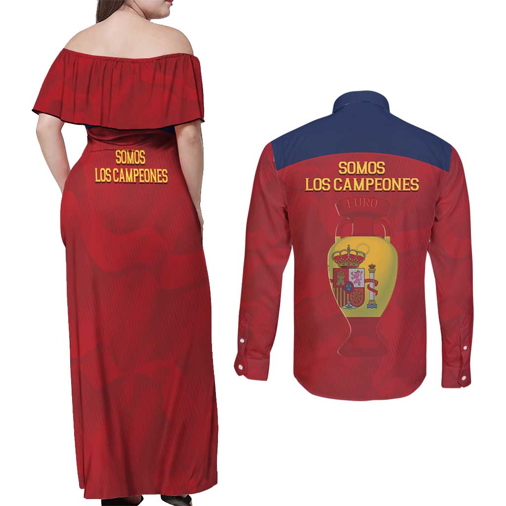 Spain Football Couples Matching Off Shoulder Maxi Dress and Long Sleeve Button Shirt 4th We Are The Champions - Wonder Print Shop