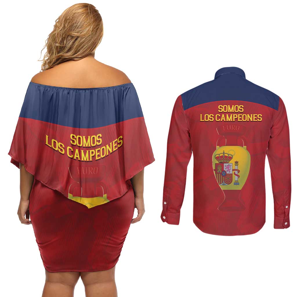 Spain Football Couples Matching Off Shoulder Short Dress and Long Sleeve Button Shirt 4th We Are The Champions - Wonder Print Shop