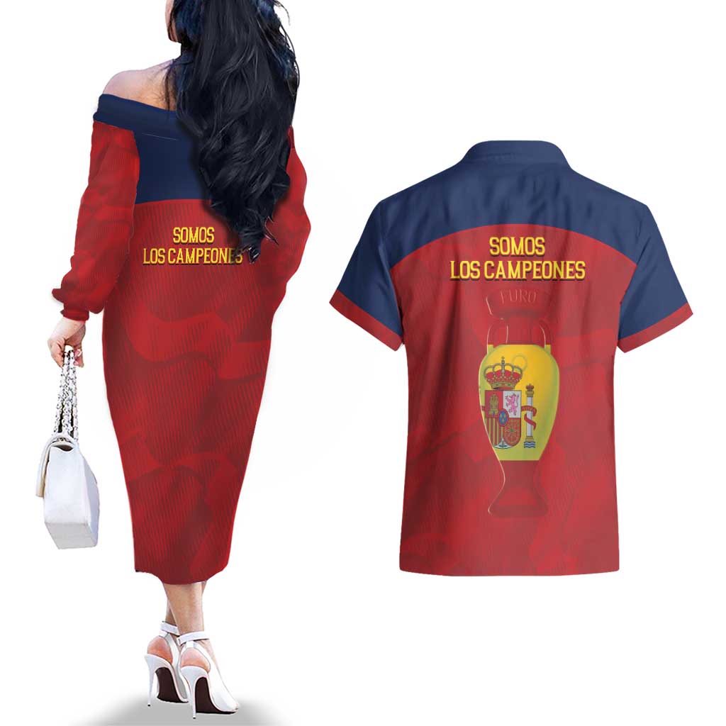 Spain Football Couples Matching Off The Shoulder Long Sleeve Dress and Hawaiian Shirt 4th We Are The Champions - Wonder Print Shop