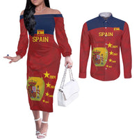 Spain Football Couples Matching Off The Shoulder Long Sleeve Dress and Long Sleeve Button Shirt 4th We Are The Champions