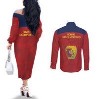 Spain Football Couples Matching Off The Shoulder Long Sleeve Dress and Long Sleeve Button Shirt 4th We Are The Champions