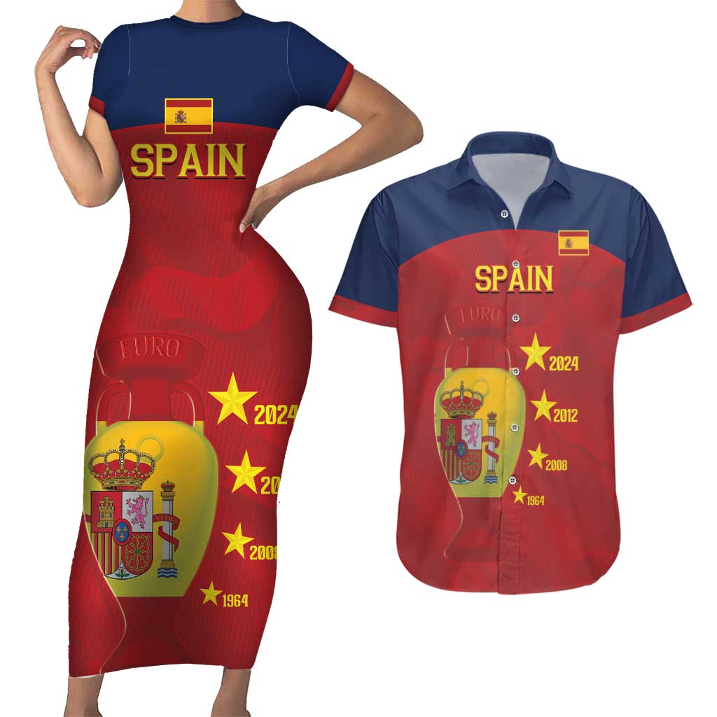 Spain Football Couples Matching Short Sleeve Bodycon Dress and Hawaiian Shirt 4th We Are The Champions - Wonder Print Shop