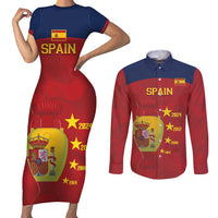 Spain Football Couples Matching Short Sleeve Bodycon Dress and Long Sleeve Button Shirt 4th We Are The Champions - Wonder Print Shop