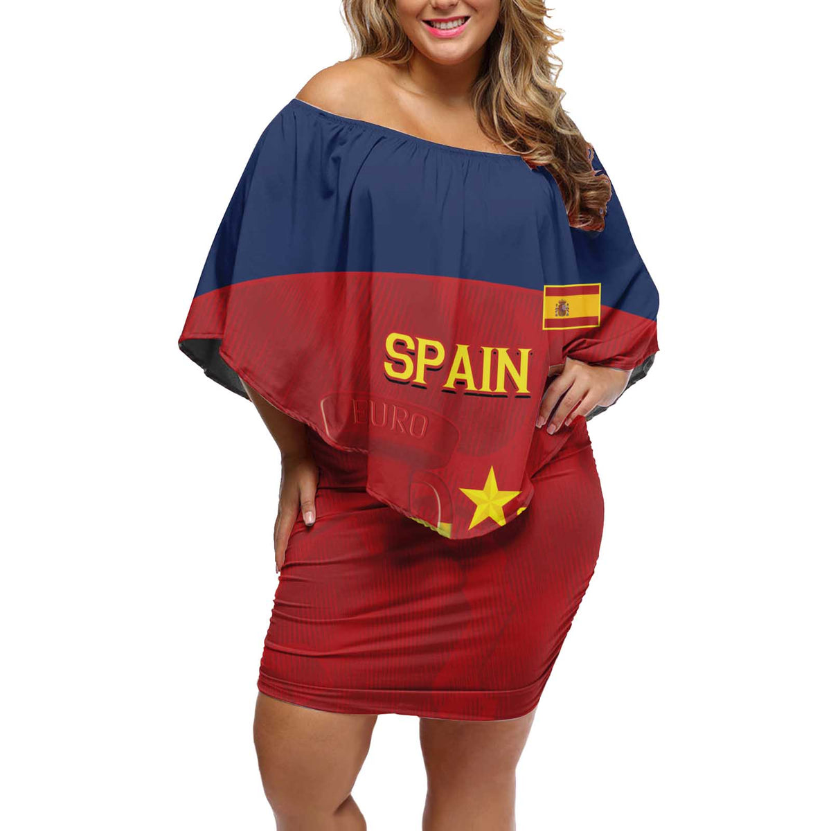 Spain Football Off Shoulder Short Dress 4th We Are The Champions - Wonder Print Shop