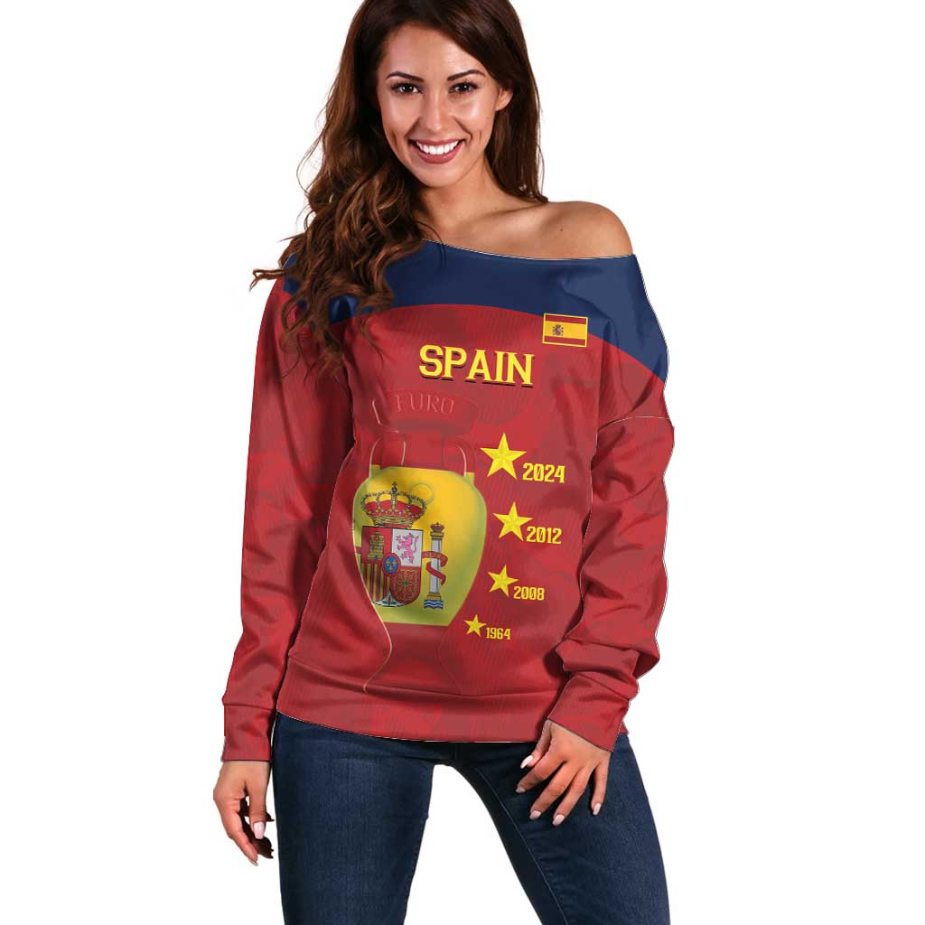 Spain Football Off Shoulder Sweater 4th We Are The Champions - Wonder Print Shop