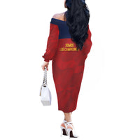 Spain Football Off The Shoulder Long Sleeve Dress 4th We Are The Champions - Wonder Print Shop